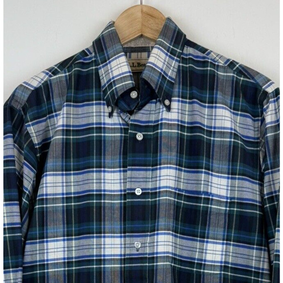 LL Bean Blue Green Plaid Men's Size‎ 16-34 L Large Long Sleeve Button Down Vtg - Picture 2 of 4